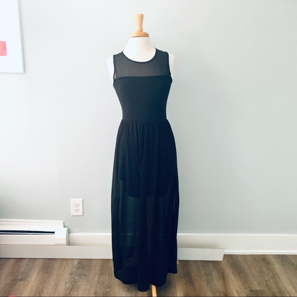 H&M Black Sleeveless Sheer Mini Maxi Long Dress Size S